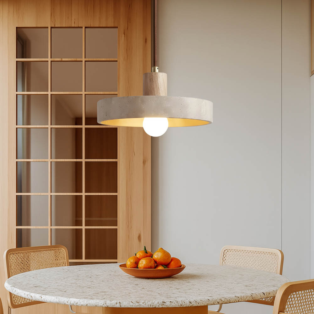 Tavi travertine and wood pendant light, view 6