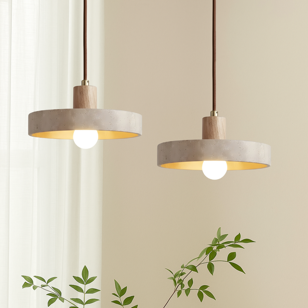 Tavi travertine and wood pendant light, view 4