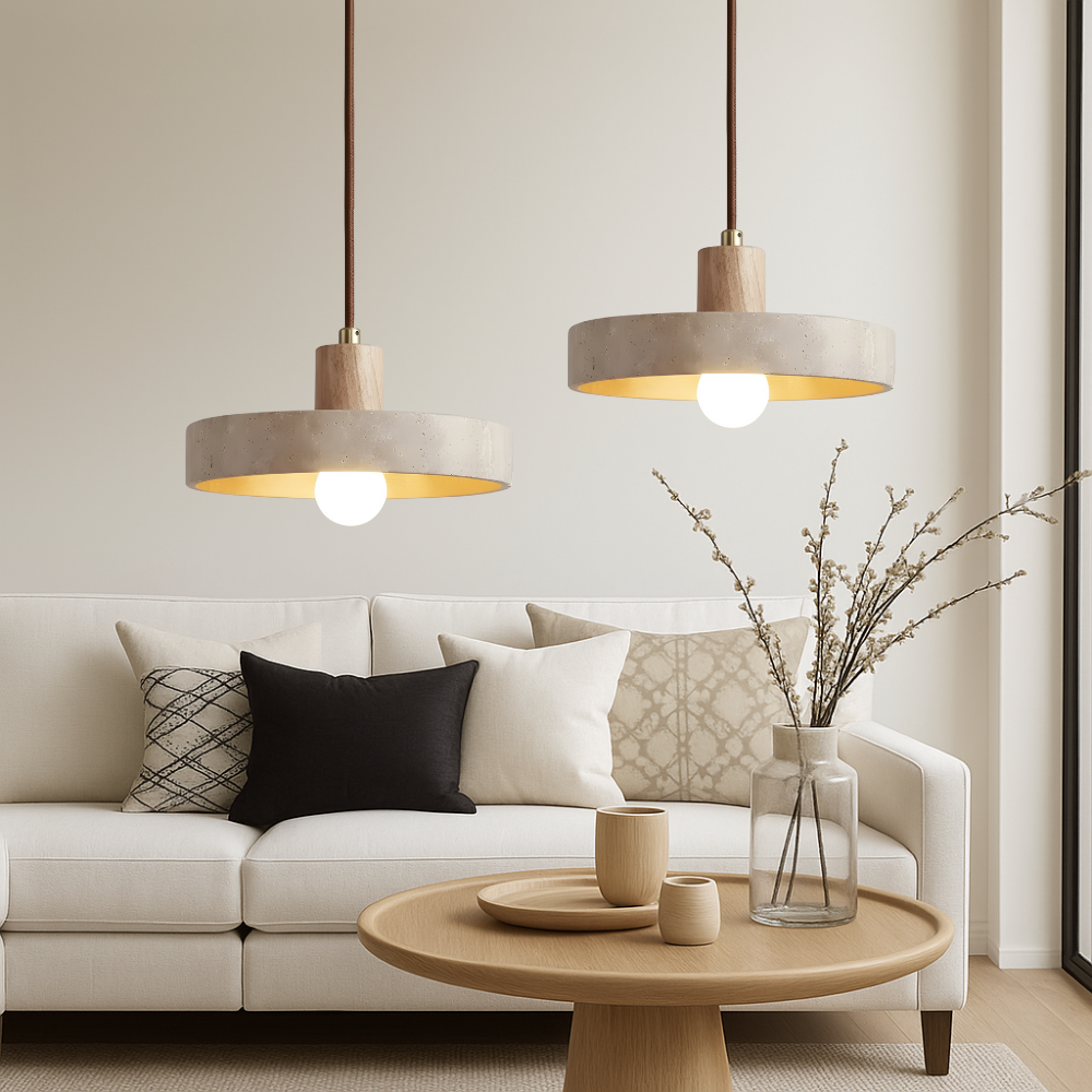 Tavi travertine and wood pendant light, view 5
