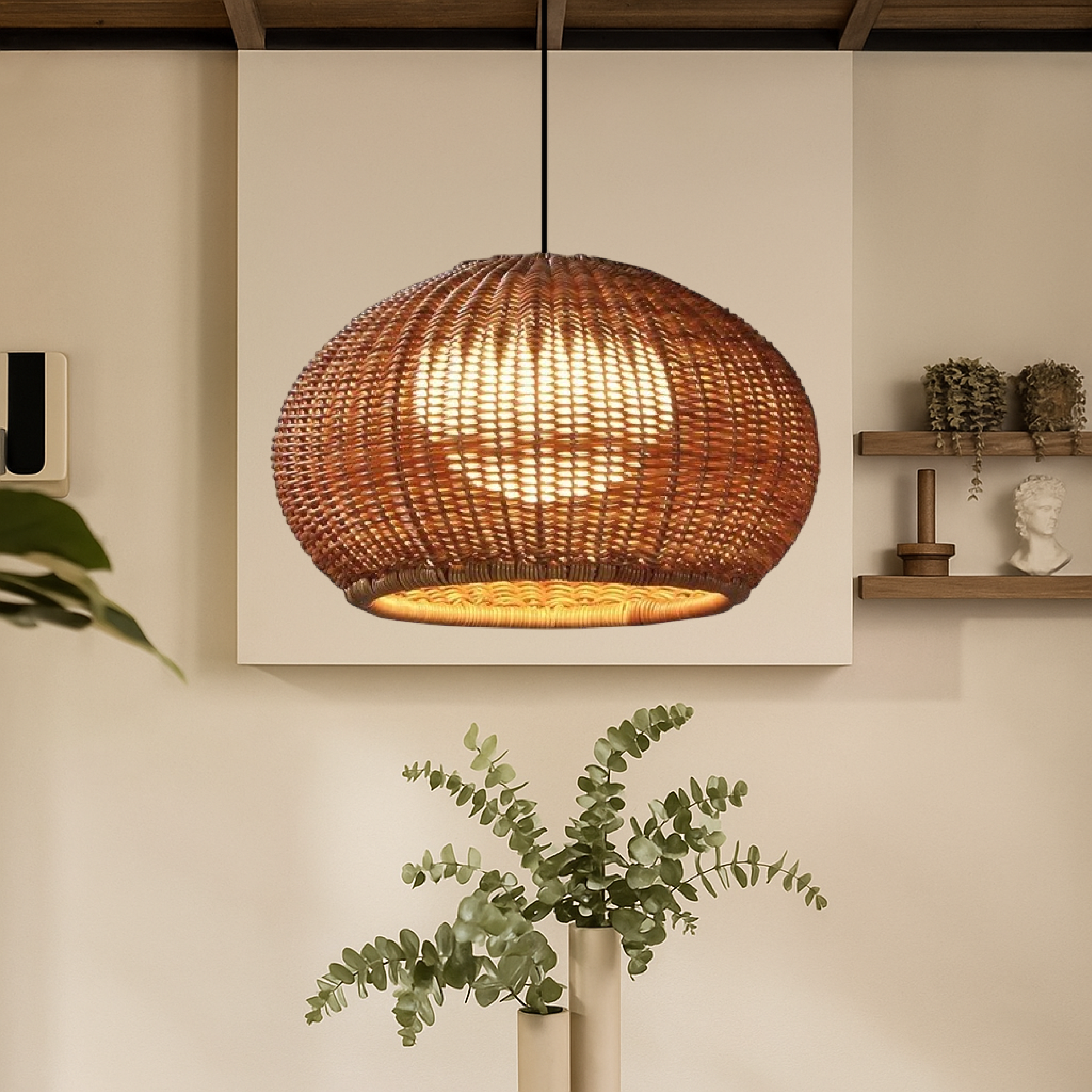 Nido Woven Rattan Globe Pendant Light for Dining Rooms