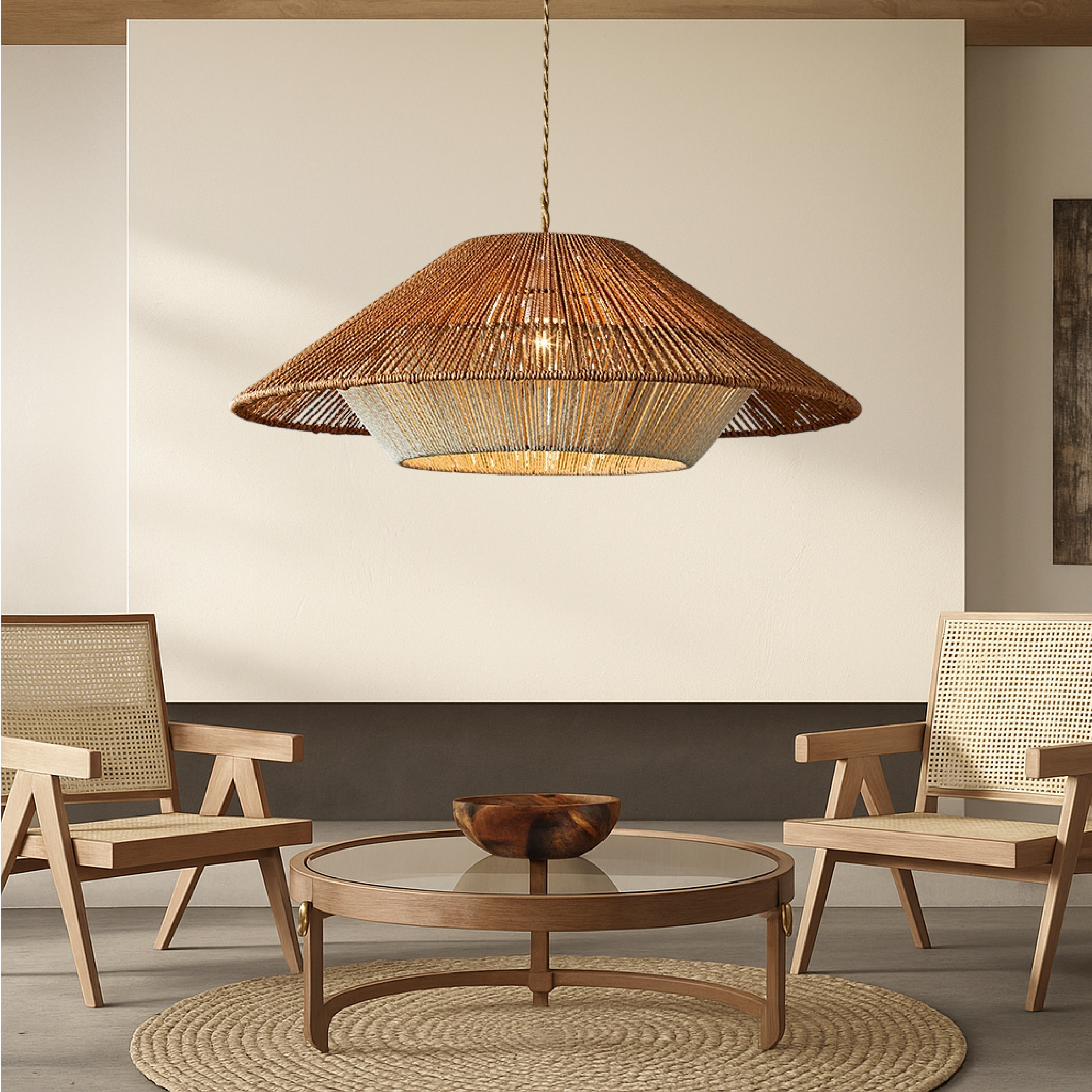 Sanda Woven Cone Pendant Light for Living and Dining Rooms
