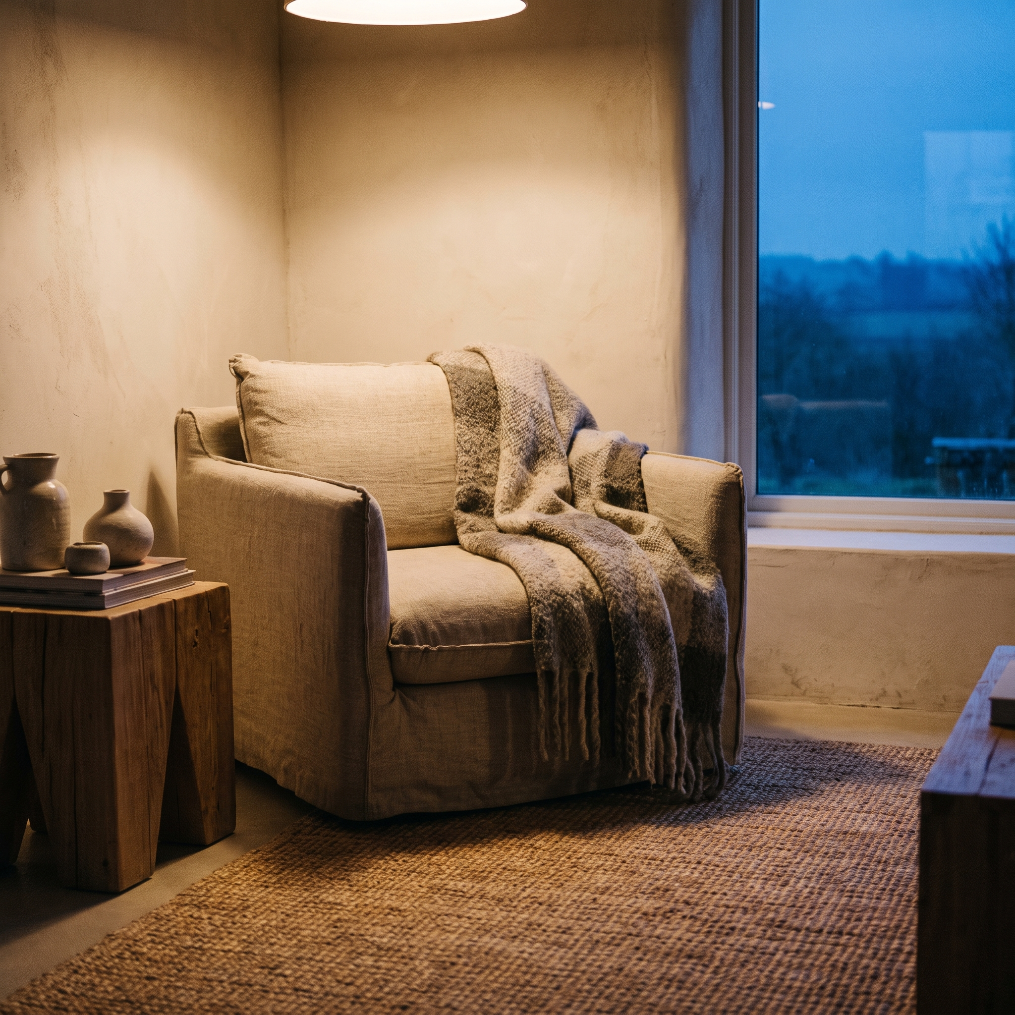Warm evening light in a calm Brisvale styled room