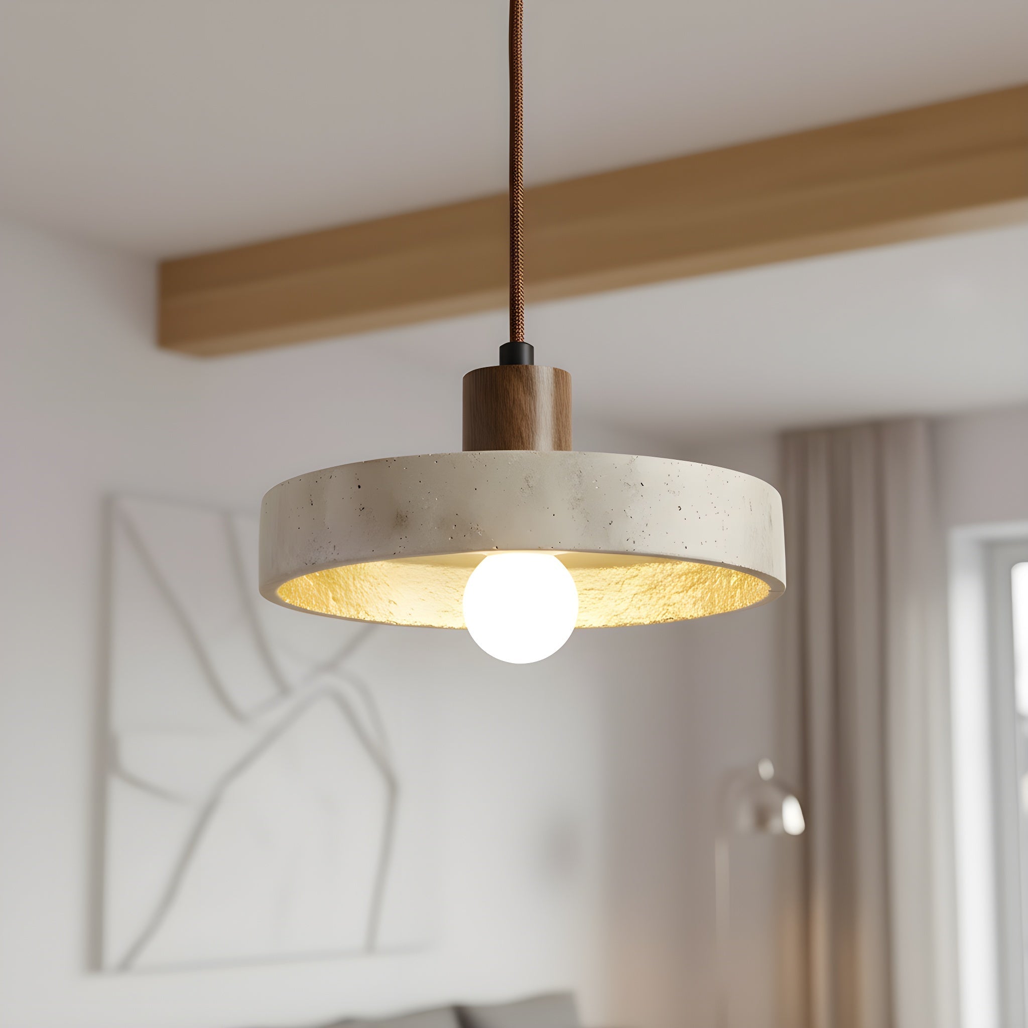 Tavi travertine and wood pendant light, view 3
