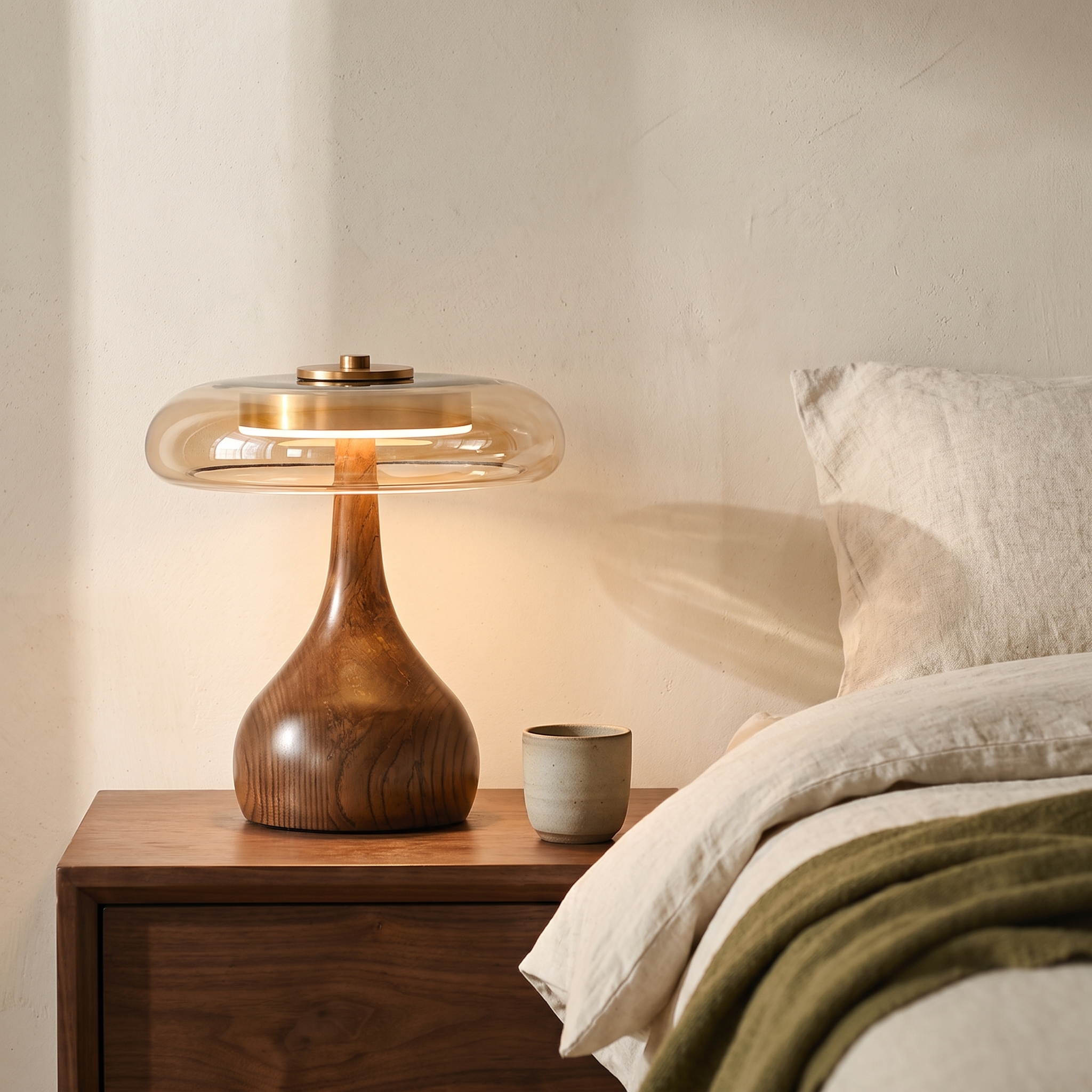 Sienna Walnut and Amber Glass Table Lamp