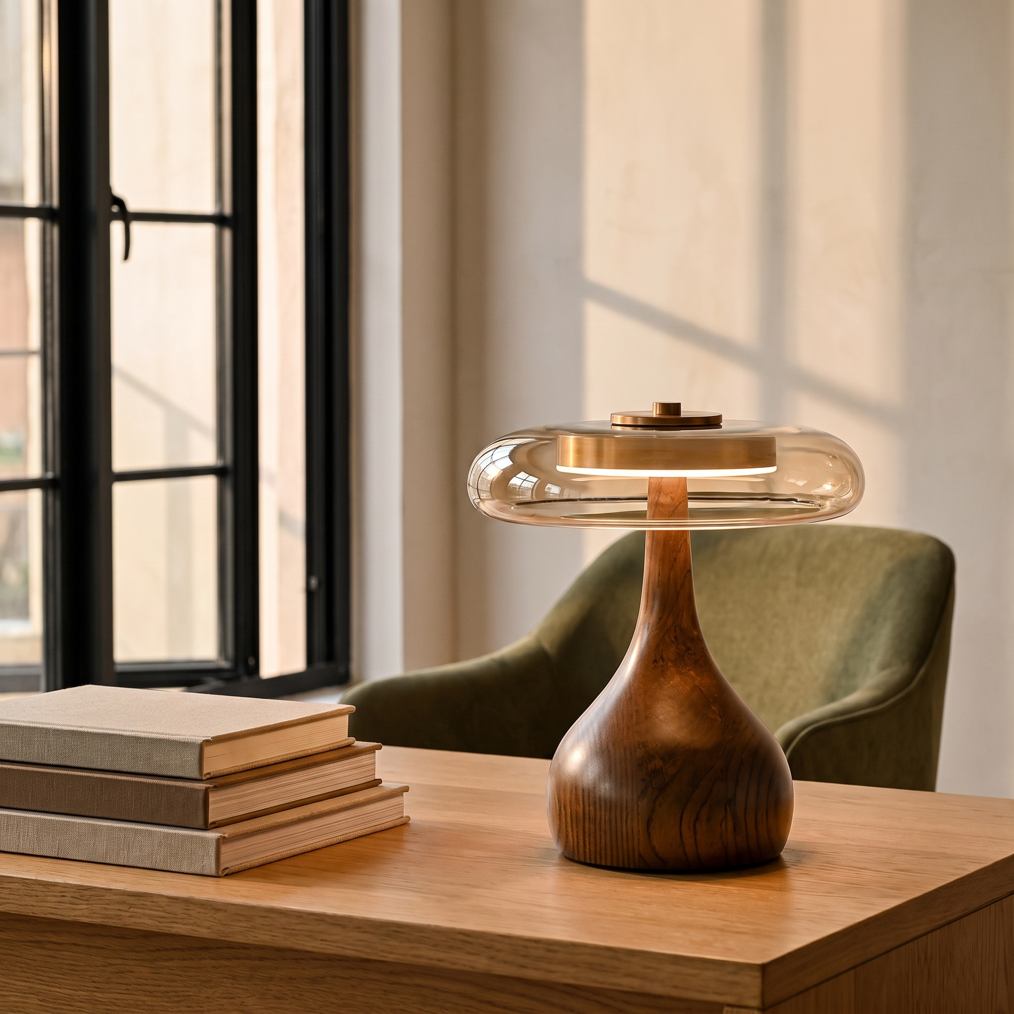 Sienna lamp on an oak study desk