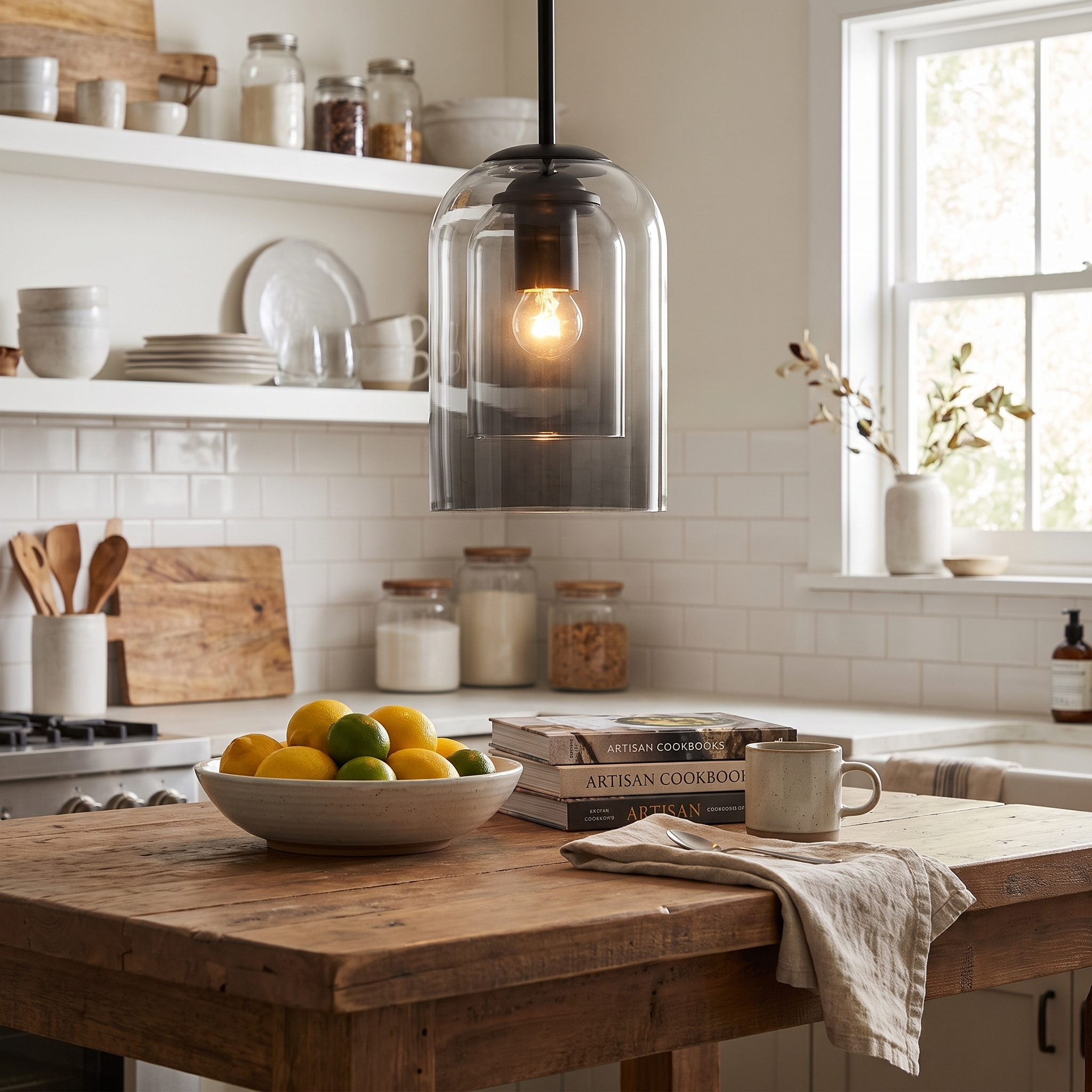 Amberglass Double Glass Pendant Light for Kitchen Islands