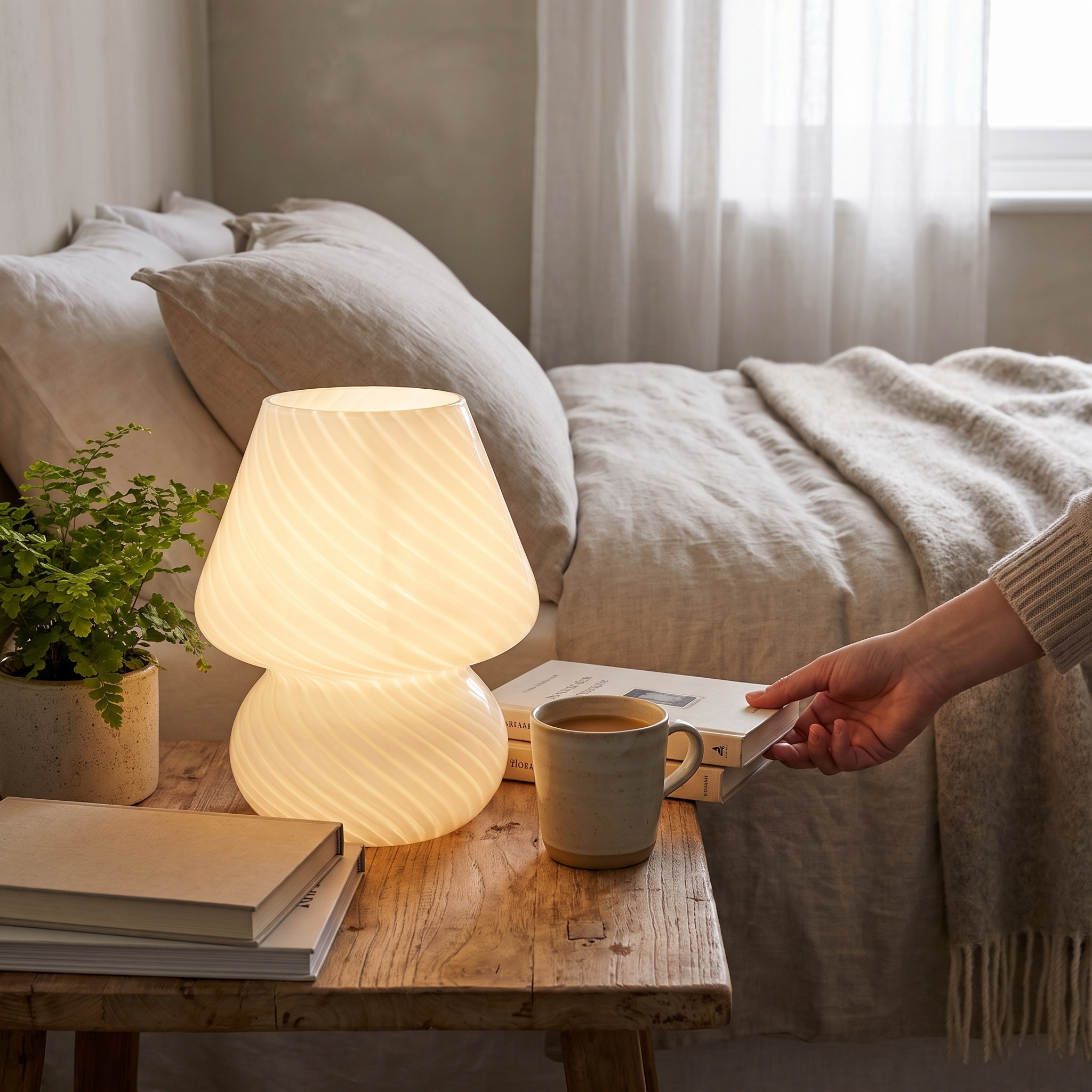 Murano Swirl Glass Mushroom Table Lamp