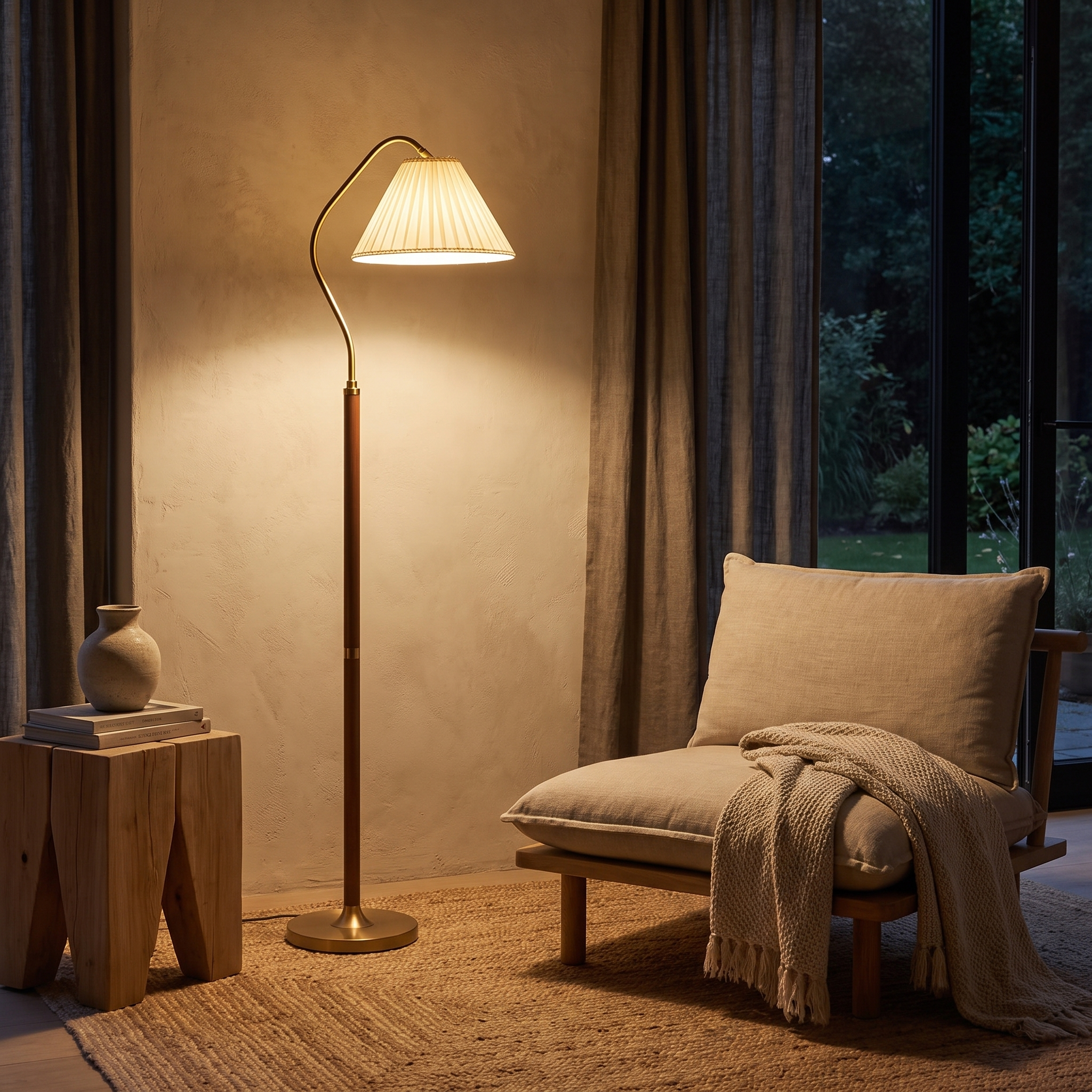 Pleatlume Pleated Shade Wooden LED Floor Lamp