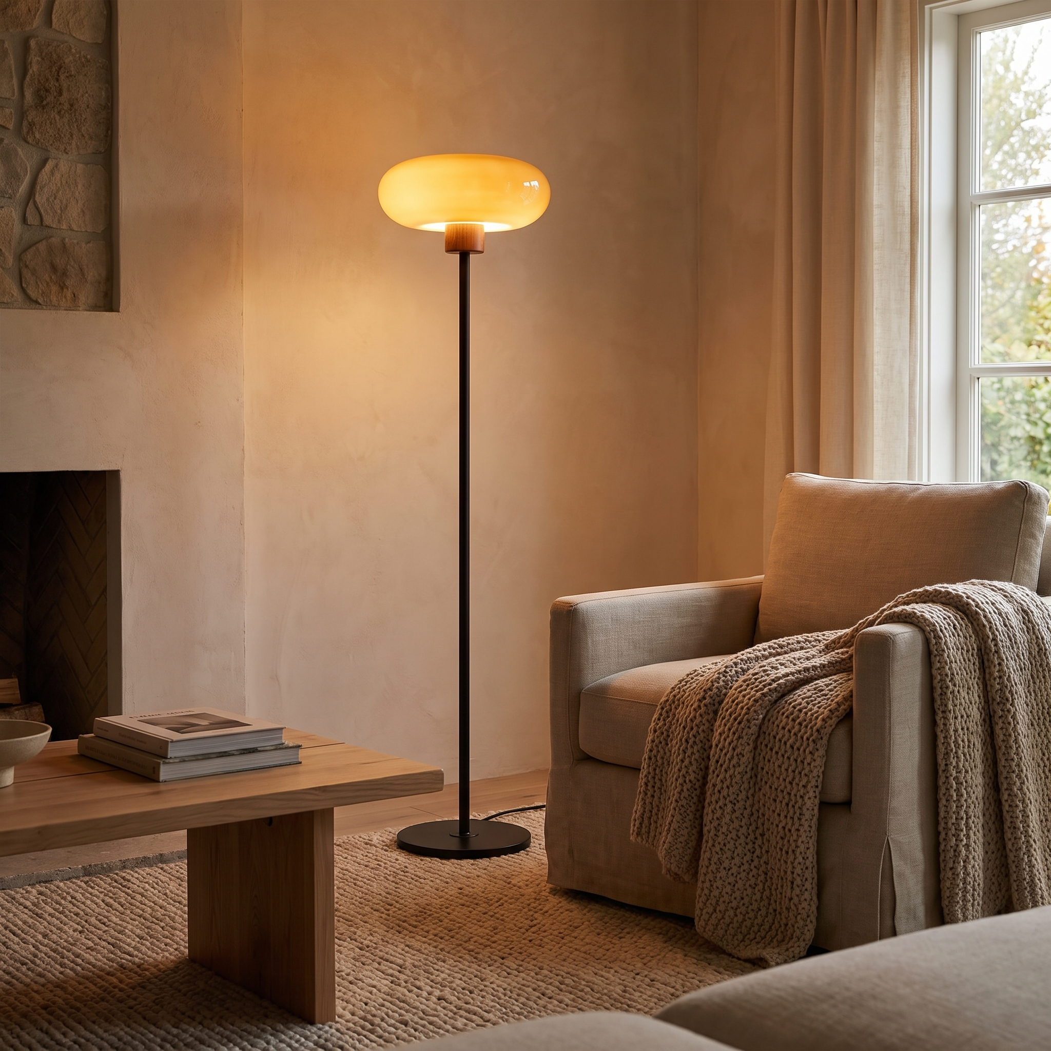 Amberlume 59-Inch LED Floor Lamp with Amber Glass Shade