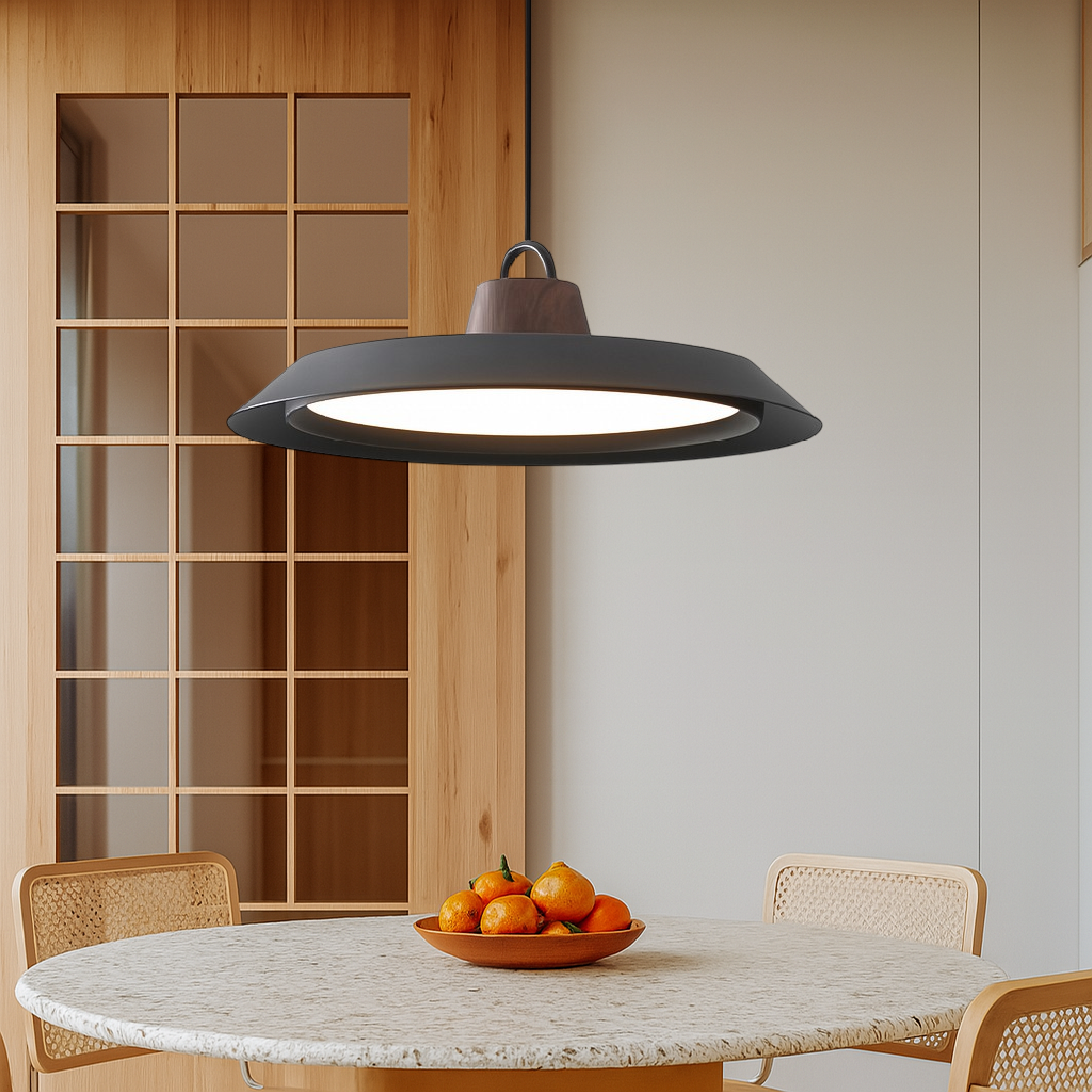 Disa Wood and Metal Dish Pendant Light for Dining Rooms