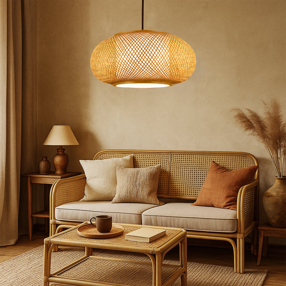 Kago Japandi Woven Bamboo Pendant Light for Dining Rooms