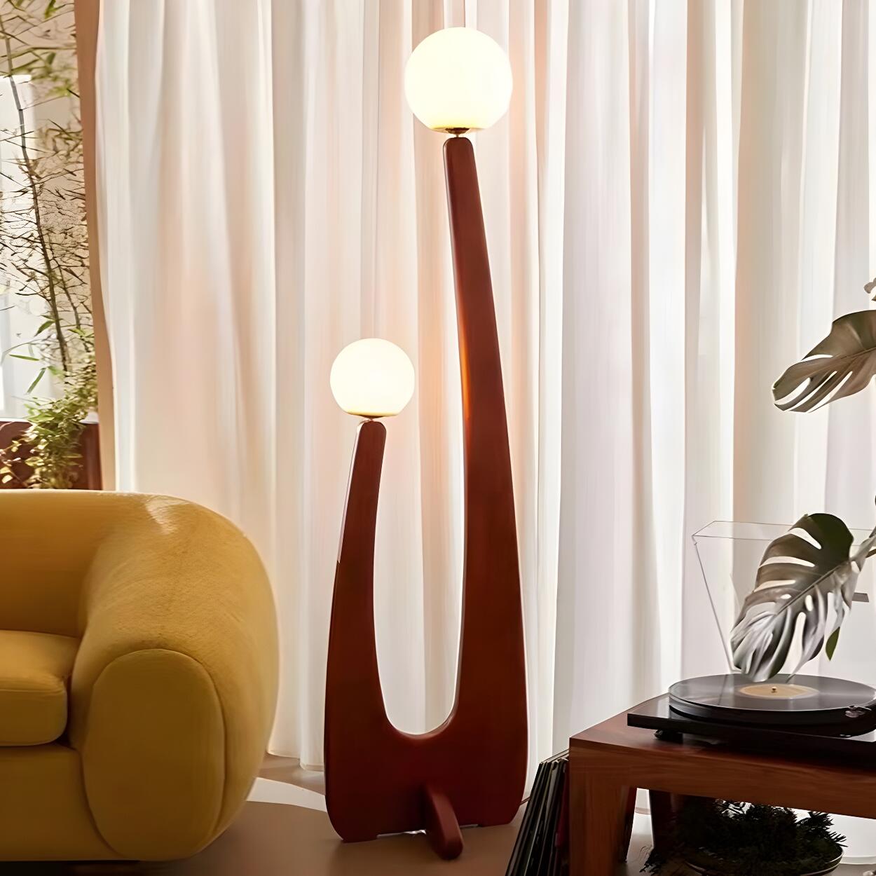 Yoji Double Globe Wood Floor Lamp for Living Rooms