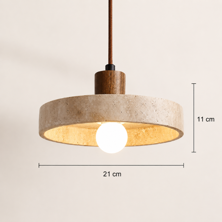 Tavi travertine and wood pendant light, view 7