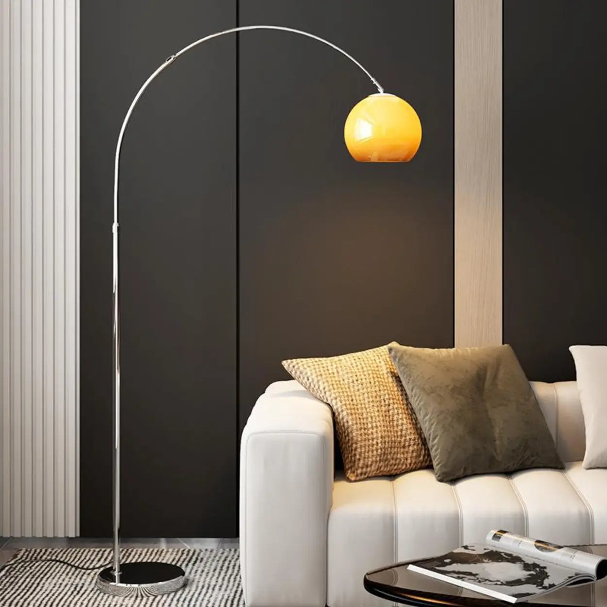 Ambrosia amber glass globe arc floor lamp, view 8
